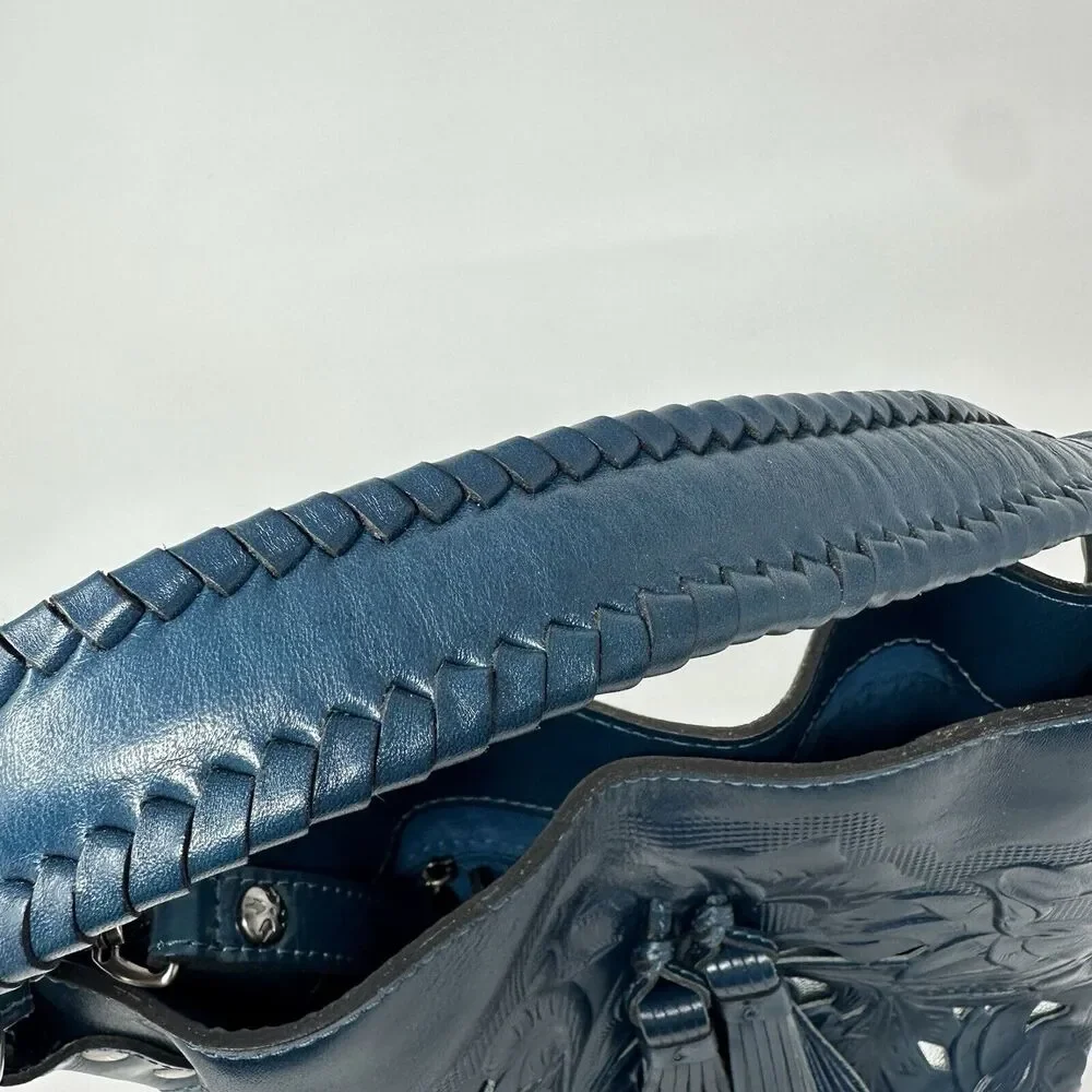 Patricia Nash Otavia Bucket Crossbody Bag Cutout Tooled‎ Tassel Carribean Blue